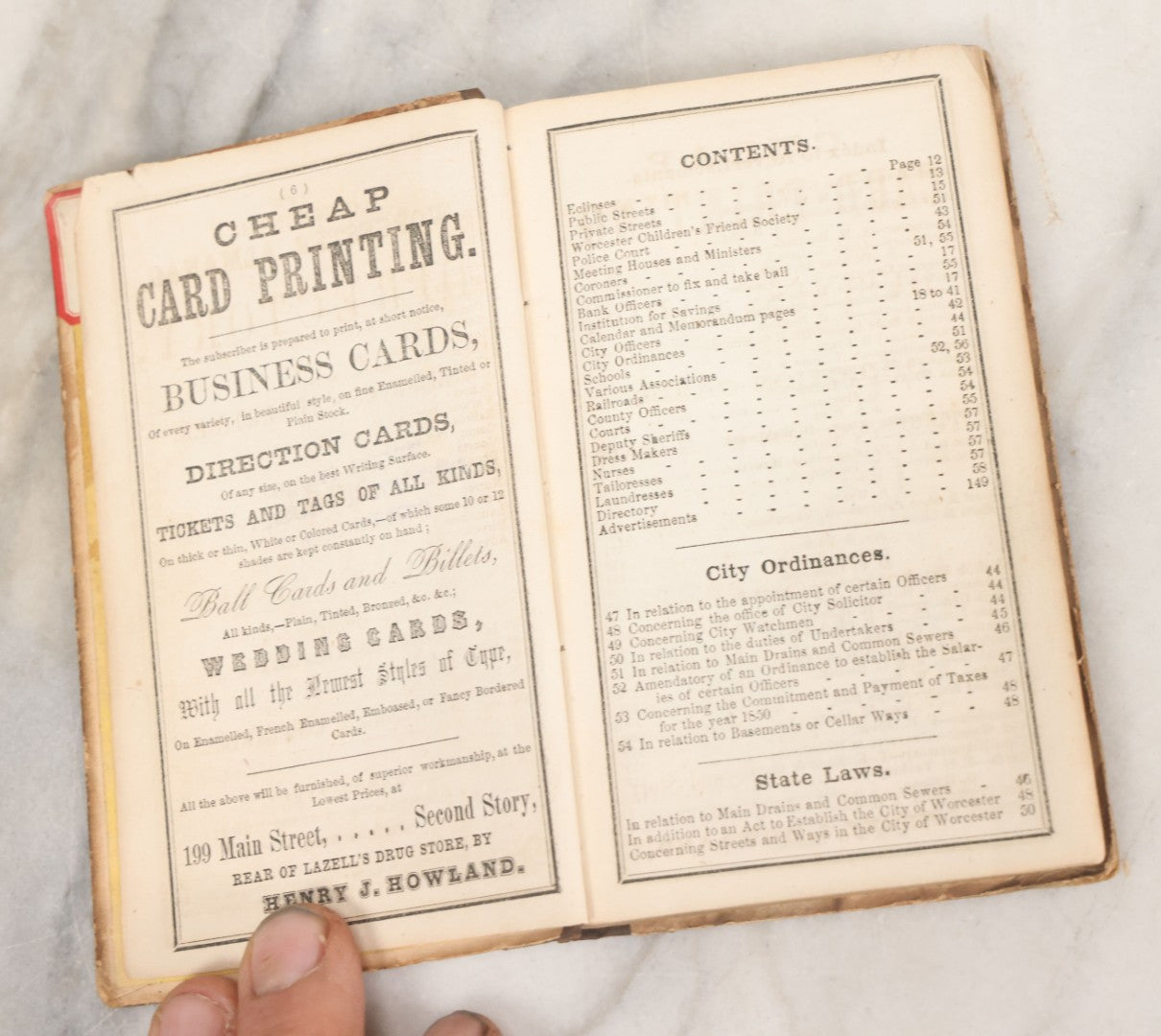 Lot 169 - "The Worcester Almanac And Business Directory For 1851" Antique Almanac By Henry J. Howland, With Fold Out Map Of Central Worcester, Printed And Published By The Author