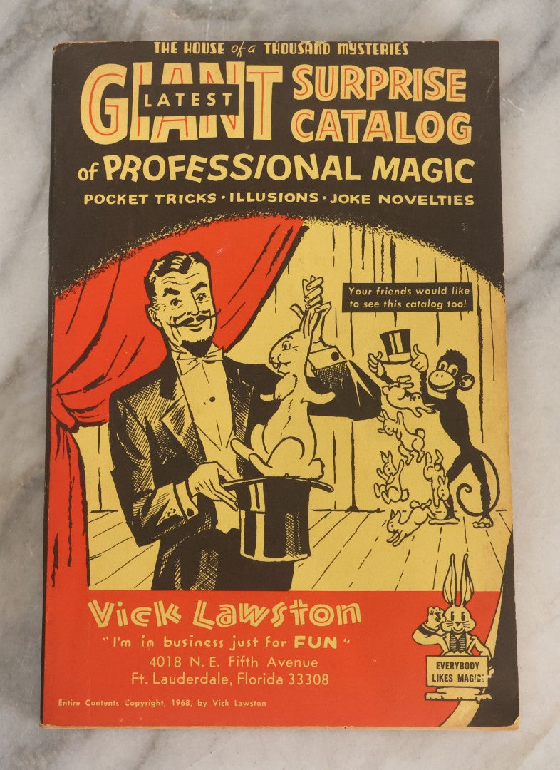 Lot 170 - "The House Of A Thousand Mysteries Latest Giant Surprise Catalogue Of Professional Magic; Pocket Tricks, Illusions, Joke Novelties" Antique Catalogue By Vick Lawston, Fort Lauderdale, Florida, Copyright 1968