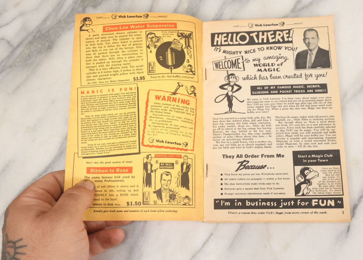 Lot 170 - "The House Of A Thousand Mysteries Latest Giant Surprise Catalogue Of Professional Magic; Pocket Tricks, Illusions, Joke Novelties" Antique Catalogue By Vick Lawston, Fort Lauderdale, Florida, Copyright 1968