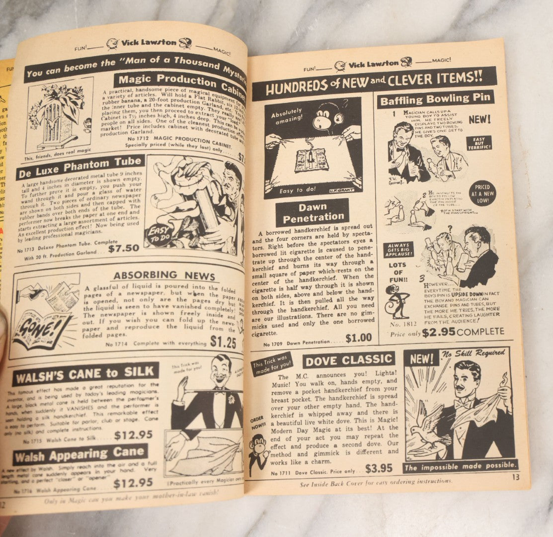 Lot 170 - "The House Of A Thousand Mysteries Latest Giant Surprise Catalogue Of Professional Magic; Pocket Tricks, Illusions, Joke Novelties" Antique Catalogue By Vick Lawston, Fort Lauderdale, Florida, Copyright 1968
