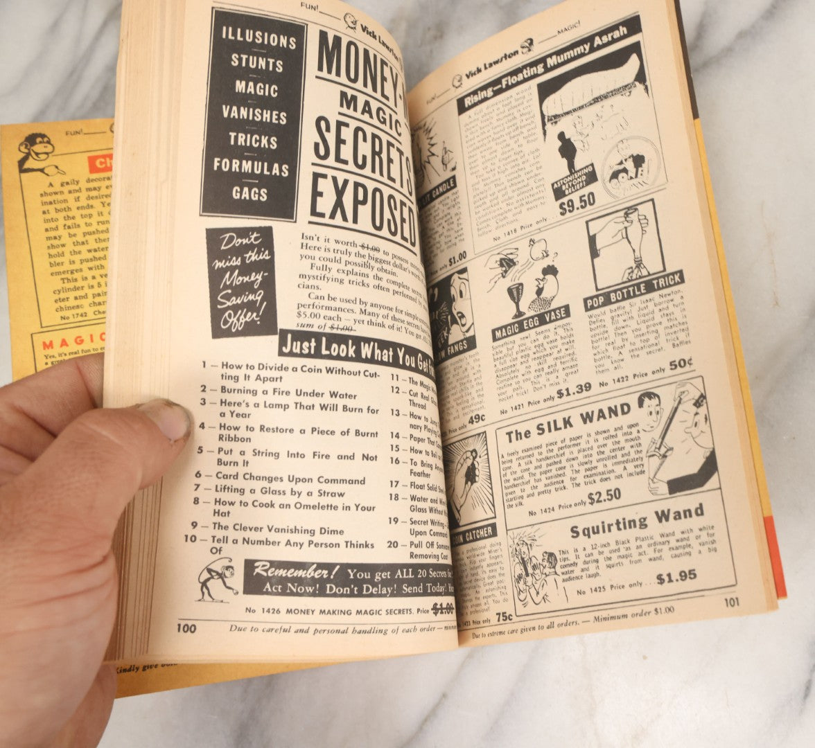Lot 170 - "The House Of A Thousand Mysteries Latest Giant Surprise Catalogue Of Professional Magic; Pocket Tricks, Illusions, Joke Novelties" Antique Catalogue By Vick Lawston, Fort Lauderdale, Florida, Copyright 1968