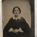 Lot 171 - Antique Full Plate Tintype Photograph Of A Young Woman With Center Parted Hair, Folded Hands, Gold Tinted Cross, Ring, Jewelry, White Painted Details