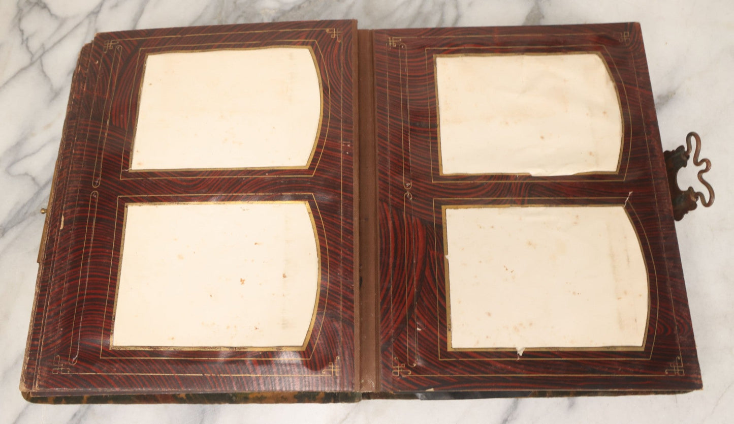 Lot 172 - Antique Victorian Portrait Photo Album With Good Luck Horseshoe Beveled Glass Mirror Cover, 30+ Cabinet Card Photographs, Assorted Loose Photos, Note Has Heavy Musty Smell