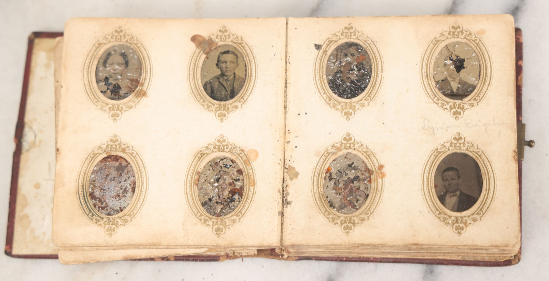Lot 173 - Antique Poor Salvage Condition Gem Tintype Album, With Many Rusted, Worn, Totally Lost Tintype Photographs, Likely Was Water Damaged, As Found