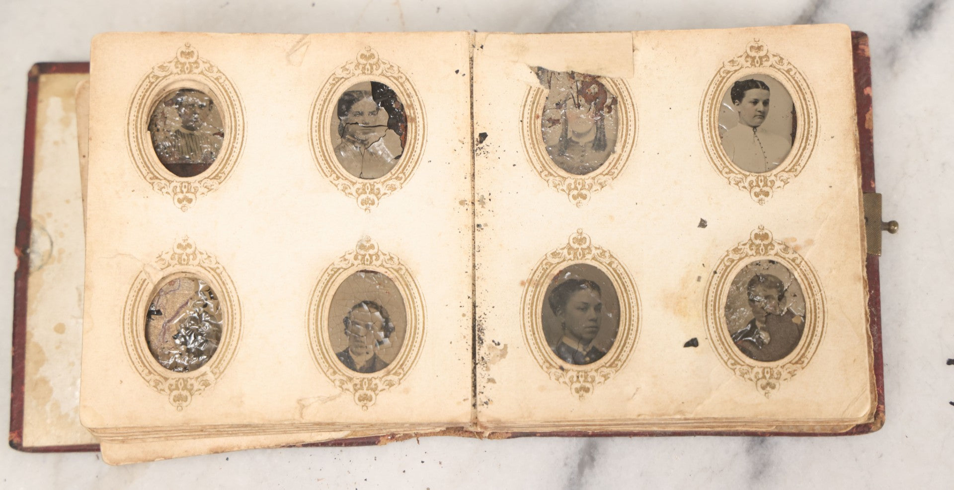 Lot 173 - Antique Poor Salvage Condition Gem Tintype Album, With Many Rusted, Worn, Totally Lost Tintype Photographs, Likely Was Water Damaged, As Found