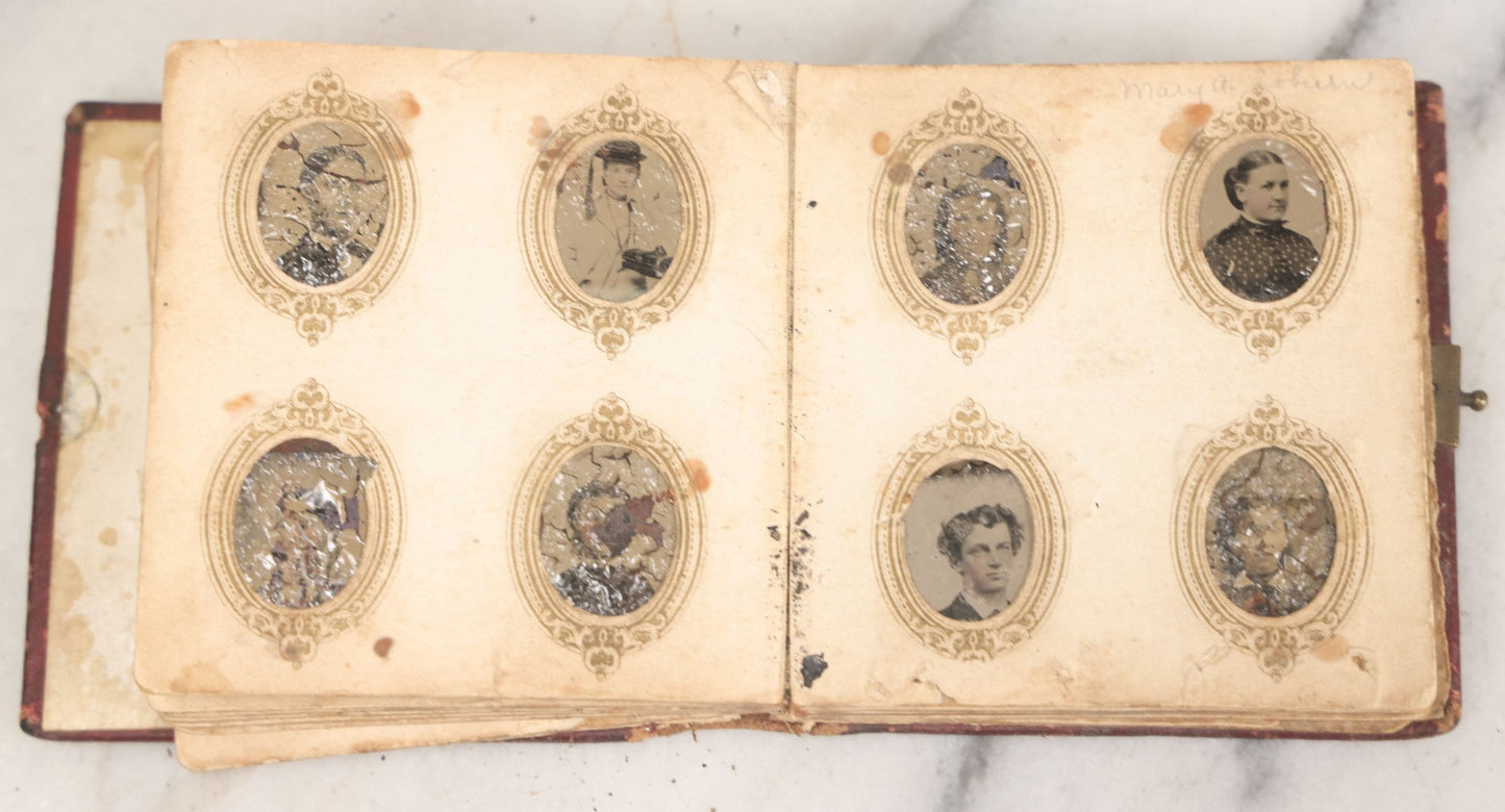 Lot 173 - Antique Poor Salvage Condition Gem Tintype Album, With Many Rusted, Worn, Totally Lost Tintype Photographs, Likely Was Water Damaged, As Found