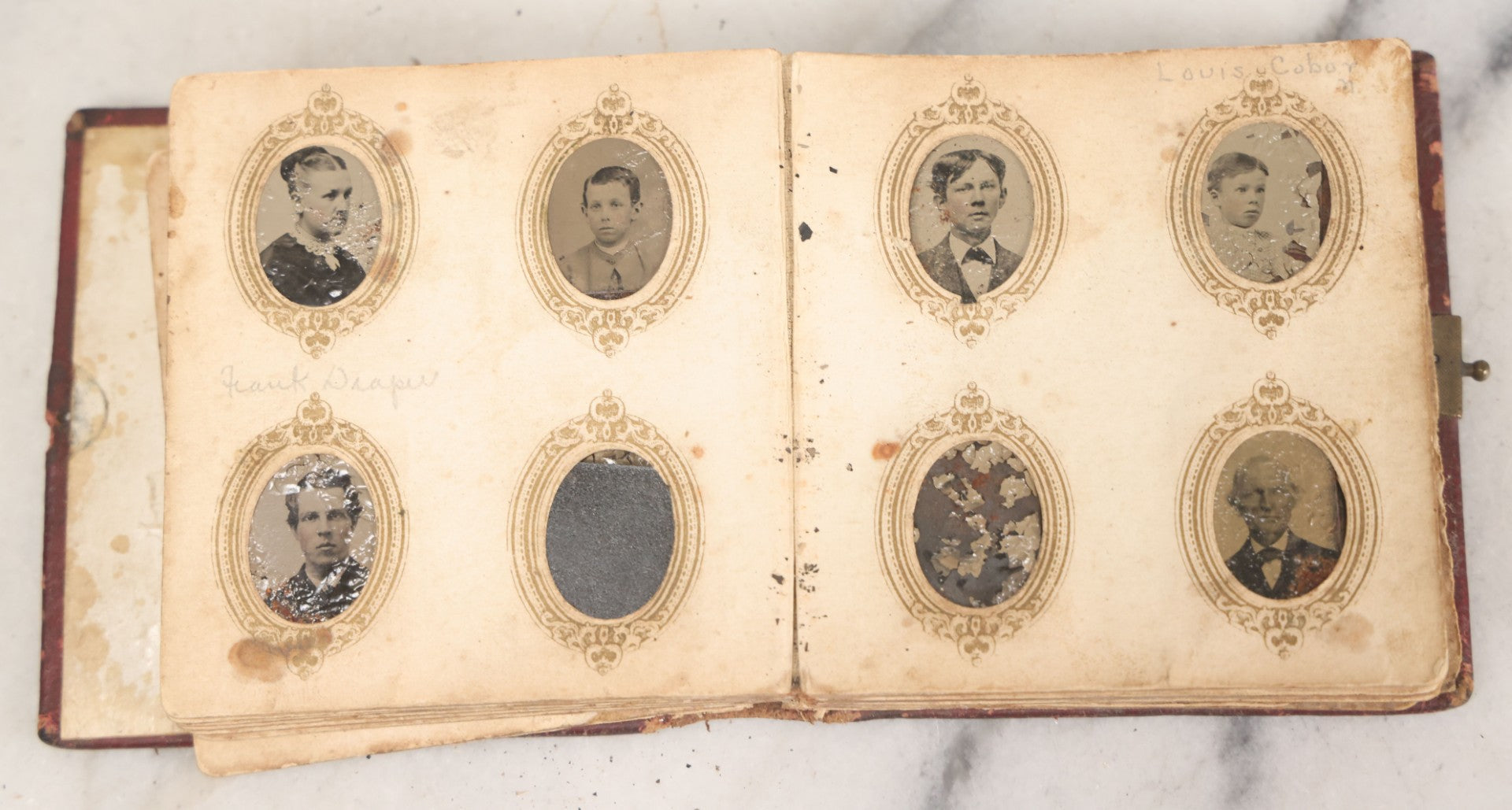 Lot 173 - Antique Poor Salvage Condition Gem Tintype Album, With Many Rusted, Worn, Totally Lost Tintype Photographs, Likely Was Water Damaged, As Found