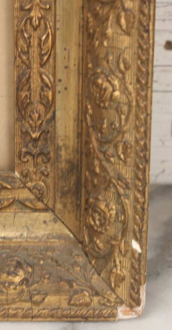 Lot 011 - Antique Framed Portrait Photo Of Mother Child And Their Mixed Breed Terrier Dog In Gilded Molded Gesso Frame, 20-3/8" x 24-1/4"