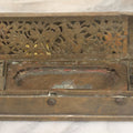 Lot 028 - Antique Persian Brass Qalamdan Ink And Pen Box With Compartments, Decorative Interior Lid, With Sanskrit Inscription, As Found