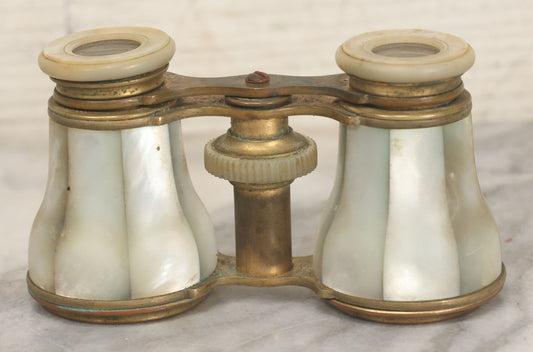 Lot 030 - Antique Unmarked Mother Of Pearl And Brass Opera Glasses Binoculars, Working Condition