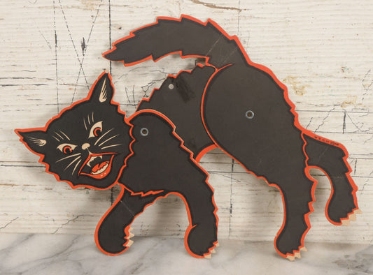 Lot 055 - Vintage Jointed Paper Board Black Cat Halloween Die Cut, Marked Made In U.S.A., Unsigned