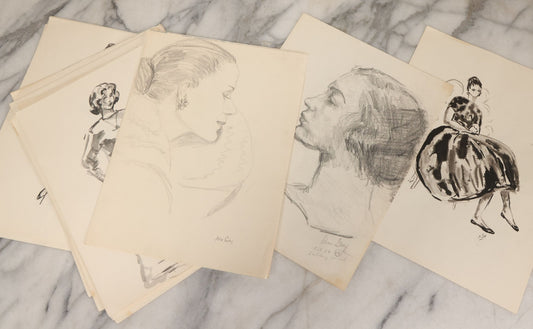 Lot 060 - Vintage Artist's Study Portfolio Grouping Of Watercolor Paintings And Pencil Sketches On Paper By Ann Gay, Circa Late 1950s, 16 Pieces