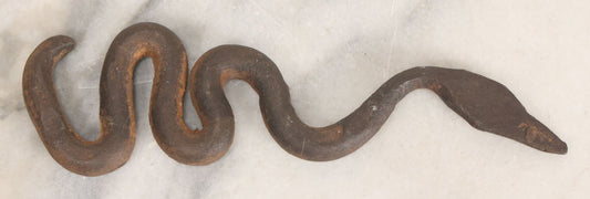 Lot 063 - Vintage Folk Art Hand Forged Cast Iron Snake Paperweight Toy, 6-1/4" Length