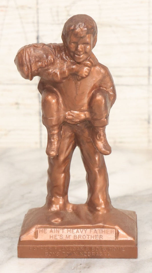 Lot 076 - Vintage Plastic Souvenir Statue Toy From "Father Flanagan's Boys Home," Boys Town, Nebraska, Two Young Boys Horsing Around, "He Ain't Heavy Father, He's My Brother"