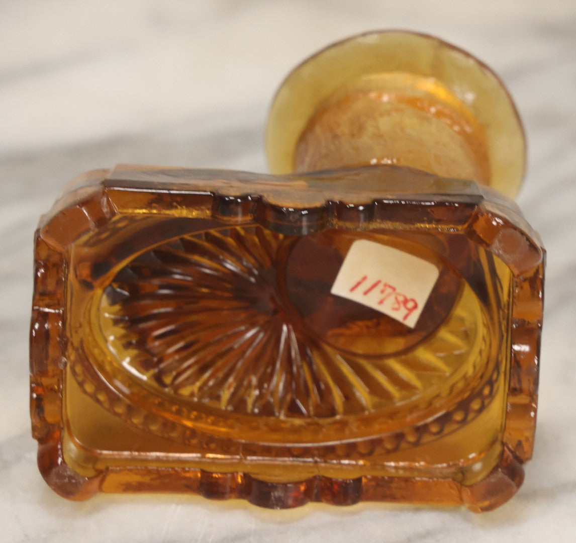 Lot 084 - Antique Molded Orange Glass Toothpick Holder With Sa Dog Resting Chin On Top Hat, Note Chips To Interior Of Hat