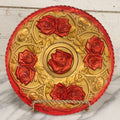 Lot 086 - Antique Reverse Painted Goofus Glass Rose Pattern Plate With Red And Gold Paint, 10-1/2" Diameter