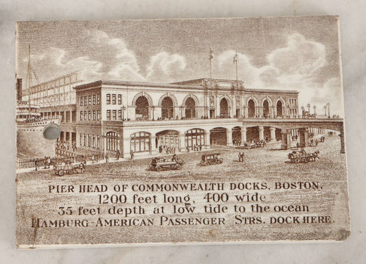 Lot 095 - Antique 1914 Calendar Tile With Image Of Pier Head Of Commonwealth Docks, Boston, Advertising Jones, McDuffee & Stratton Corporation, Crockery, China, & Glass Merchants, Boston, Manufactured By Wedgwood, Etruria, England