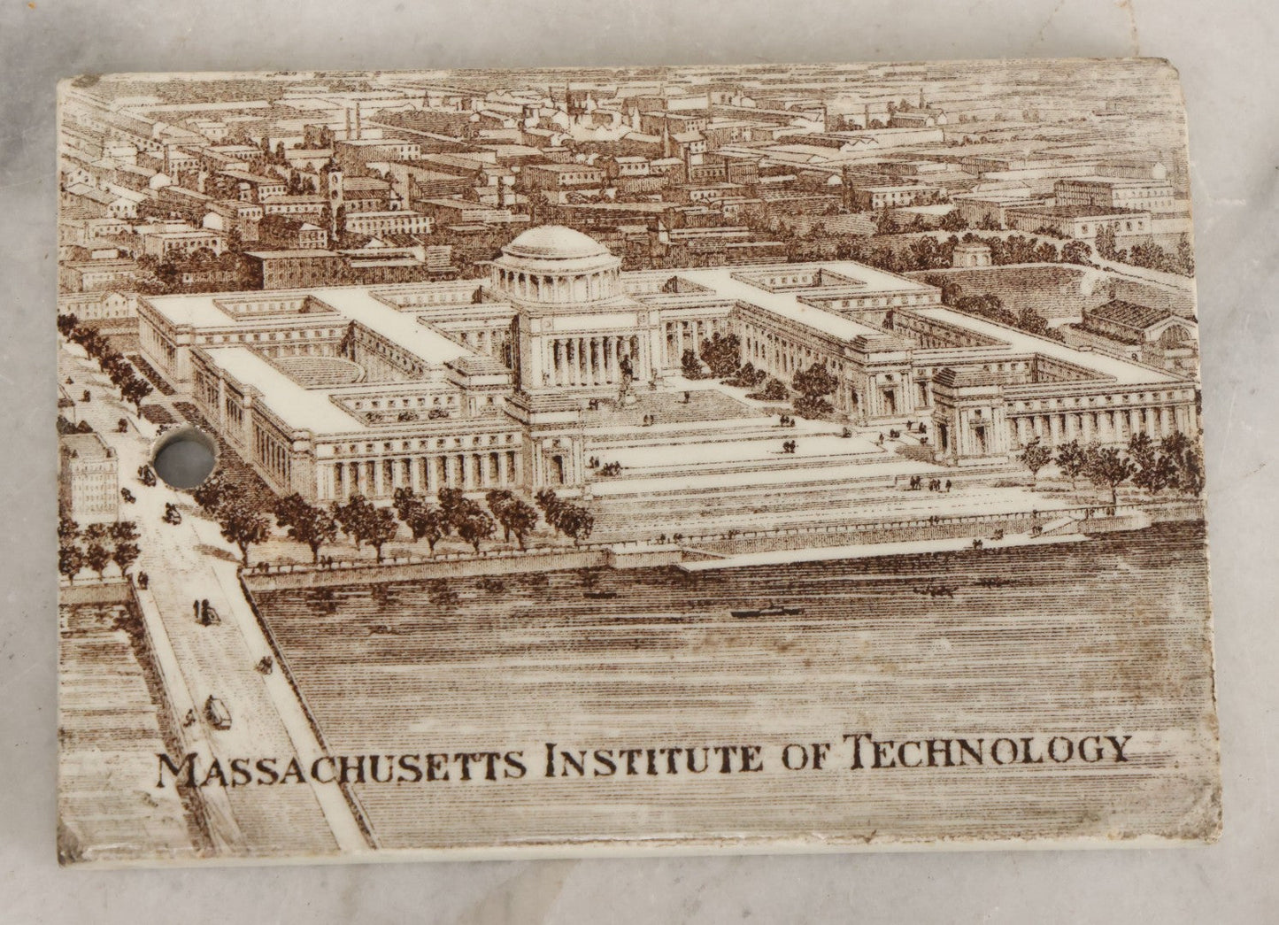 Lot 096 - Antique 1916 Calendar Tile With Image Of Massachusetts Institute Of Technology, M.I.T., Cambridge, Advertising Jones, McDuffee & Stratton Corporation, Crockery, China, & Glass Merchants, Boston, Manufactured By Wedgwood, Etruria, England