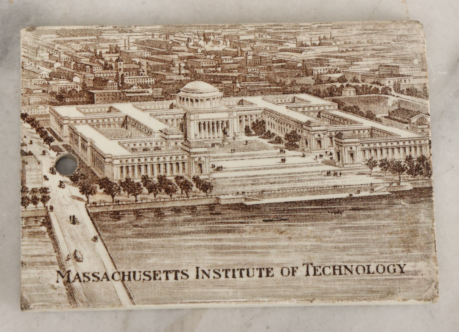 Lot 096 - Antique 1916 Calendar Tile With Image Of Massachusetts Institute Of Technology, M.I.T., Cambridge, Advertising Jones, McDuffee & Stratton Corporation, Crockery, China, & Glass Merchants, Boston, Manufactured By Wedgwood, Etruria, England