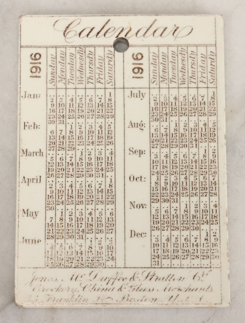 Lot 096 - Antique 1916 Calendar Tile With Image Of Massachusetts Institute Of Technology, M.I.T., Cambridge, Advertising Jones, McDuffee & Stratton Corporation, Crockery, China, & Glass Merchants, Boston, Manufactured By Wedgwood, Etruria, England