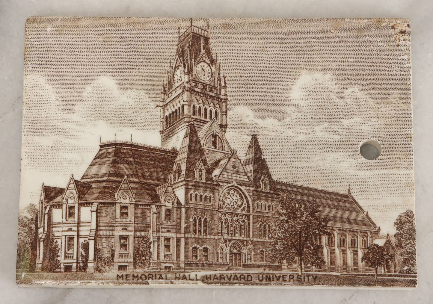 Lot 098 - Antique 1919 Calendar Tile With Image Of Memorial Hall, Harvard University, Cambridge, Advertising Jones, McDuffee & Stratton Corporation, Crockery, China, & Glass Merchants, Boston, Manufactured By Wedgwood, Etruria, England