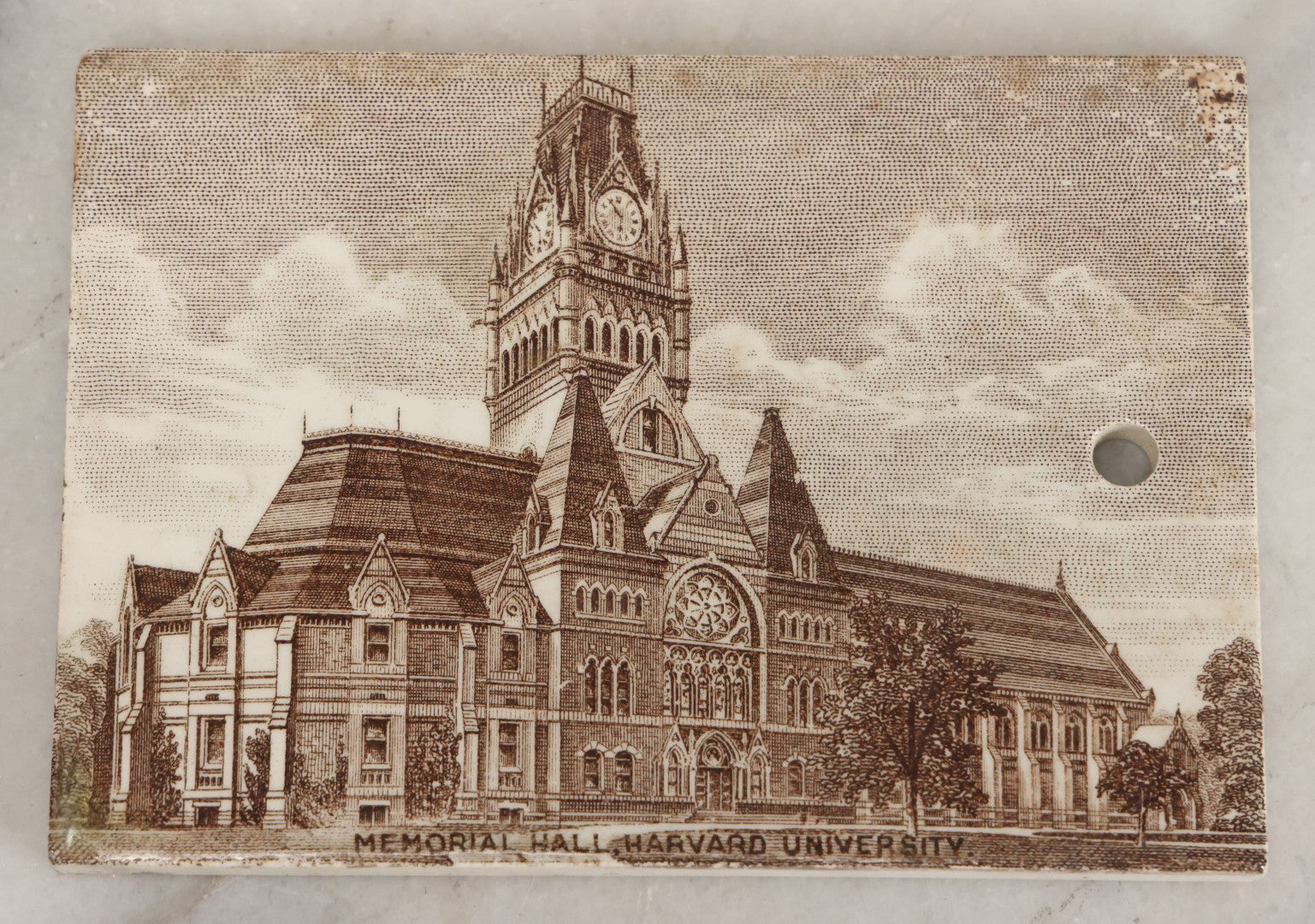 Lot 098 - Antique 1919 Calendar Tile With Image Of Memorial Hall, Harvard University, Cambridge, Advertising Jones, McDuffee & Stratton Corporation, Crockery, China, & Glass Merchants, Boston, Manufactured By Wedgwood, Etruria, England