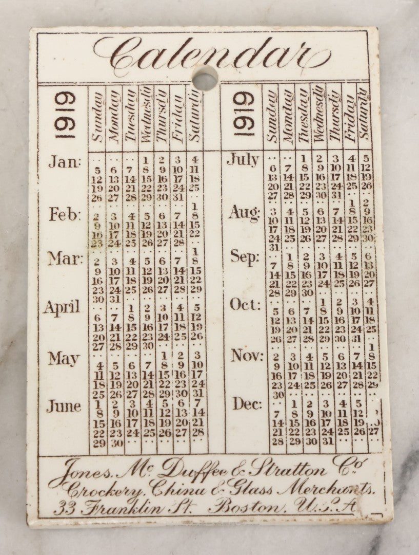 Lot 098 - Antique 1919 Calendar Tile With Image Of Memorial Hall, Harvard University, Cambridge, Advertising Jones, McDuffee & Stratton Corporation, Crockery, China, & Glass Merchants, Boston, Manufactured By Wedgwood, Etruria, England