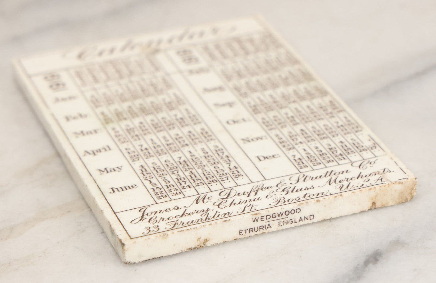 Lot 098 - Antique 1919 Calendar Tile With Image Of Memorial Hall, Harvard University, Cambridge, Advertising Jones, McDuffee & Stratton Corporation, Crockery, China, & Glass Merchants, Boston, Manufactured By Wedgwood, Etruria, England