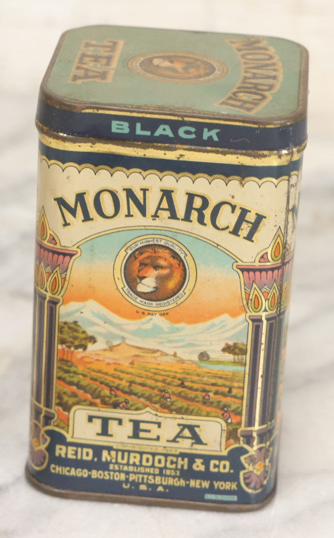 Lot 102 - Grouping Of Three Vintage Lithographed Advertising Tins Including Monarch Tea, Clover Farm Coffee, And Franklin's Famous Java Coffee