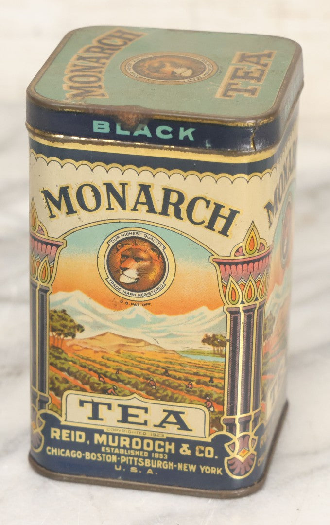 Lot 102 - Grouping Of Three Vintage Lithographed Advertising Tins Including Monarch Tea, Clover Farm Coffee, And Franklin's Famous Java Coffee