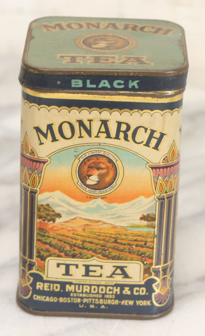 Lot 102 - Grouping Of Three Vintage Lithographed Advertising Tins Including Monarch Tea, Clover Farm Coffee, And Franklin's Famous Java Coffee