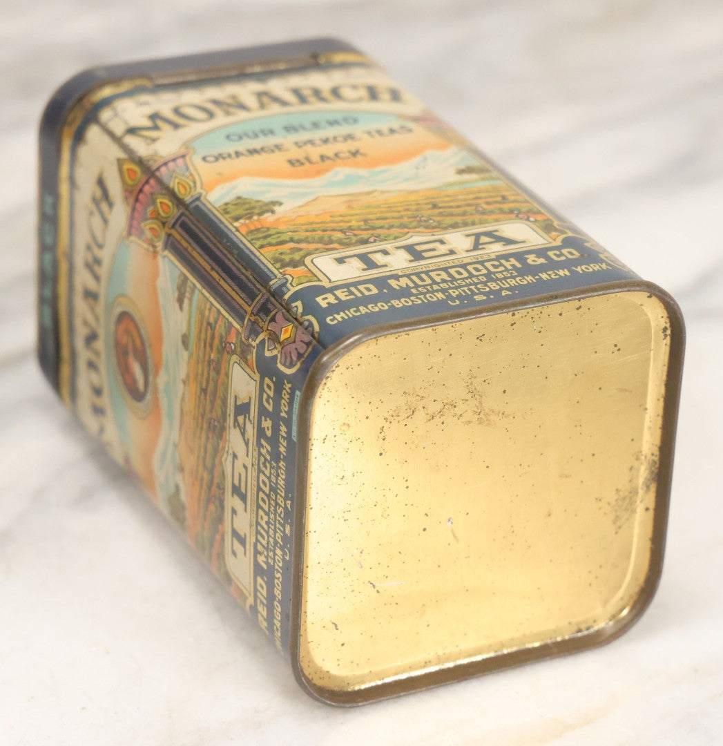 Lot 102 - Grouping Of Three Vintage Lithographed Advertising Tins Including Monarch Tea, Clover Farm Coffee, And Franklin's Famous Java Coffee