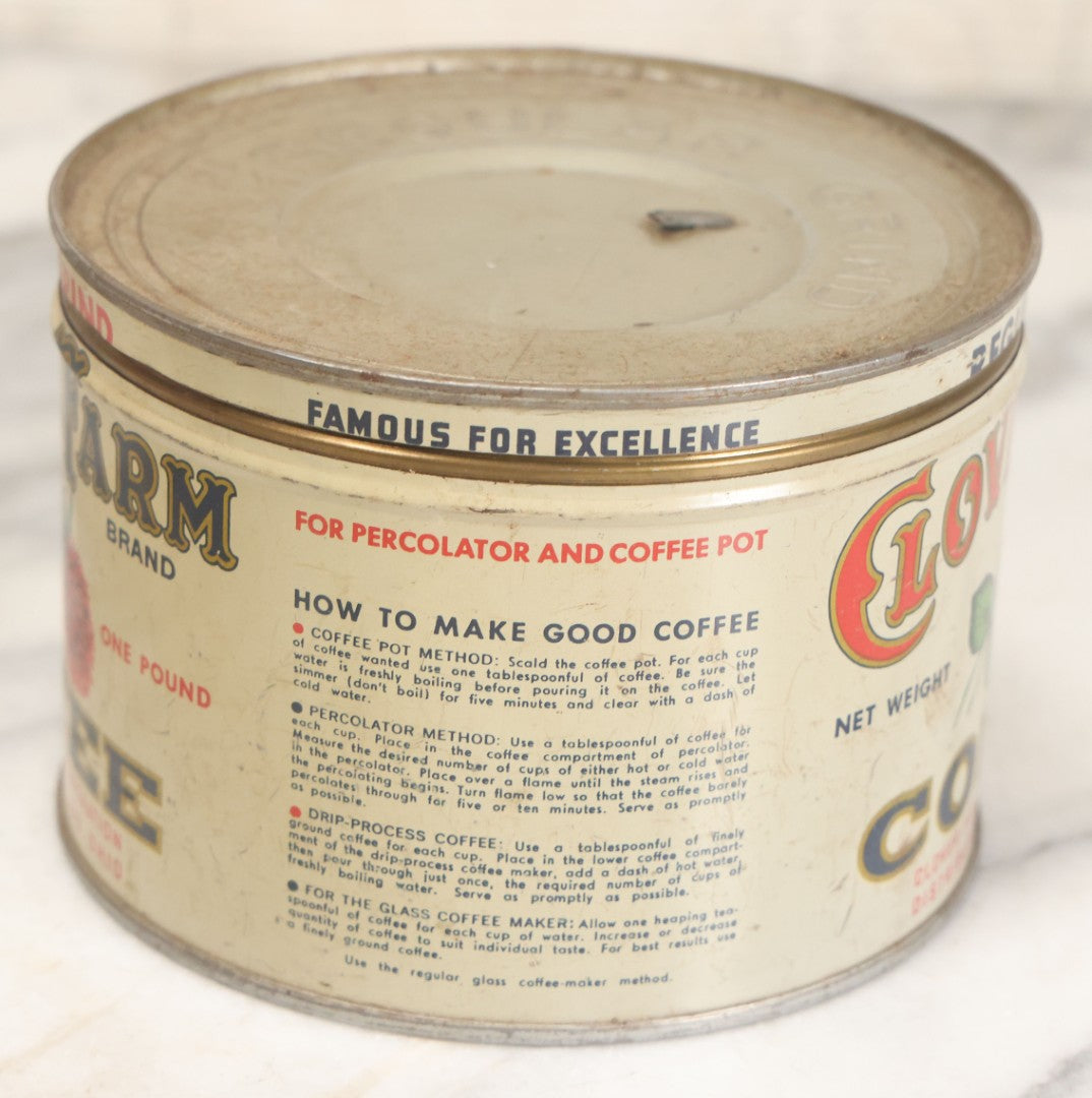 Lot 102 - Grouping Of Three Vintage Lithographed Advertising Tins Including Monarch Tea, Clover Farm Coffee, And Franklin's Famous Java Coffee