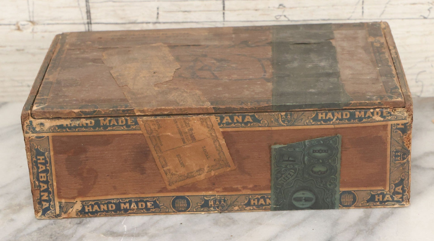 Lot 108 - Antique Wooden Cigar Box For J.F. Scholl's "Hand-Made" Cigars, New Haven, Connecticut, With Lithographed Interior And Exterior Labels With Hand Motif Graphics