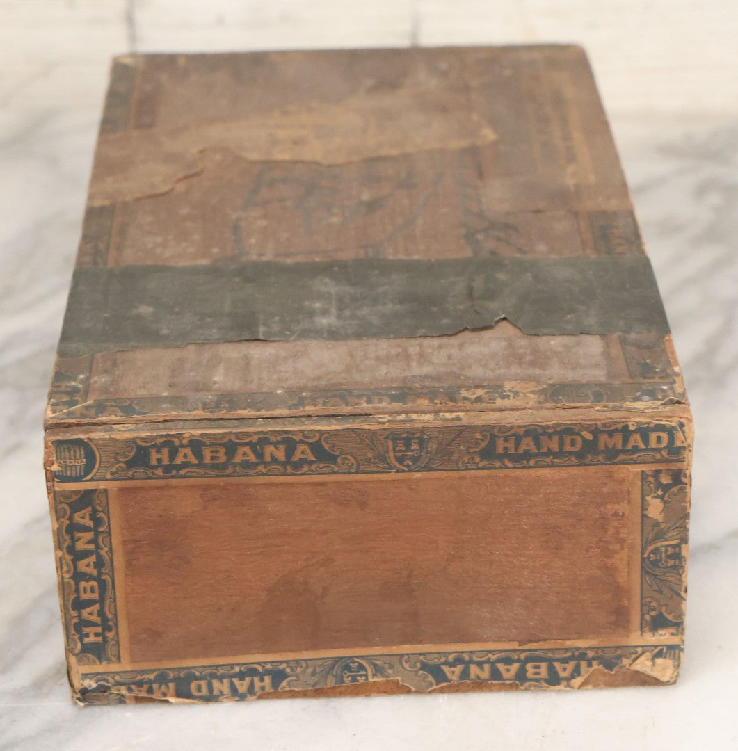 Lot 108 - Antique Wooden Cigar Box For J.F. Scholl's "Hand-Made" Cigars, New Haven, Connecticut, With Lithographed Interior And Exterior Labels With Hand Motif Graphics