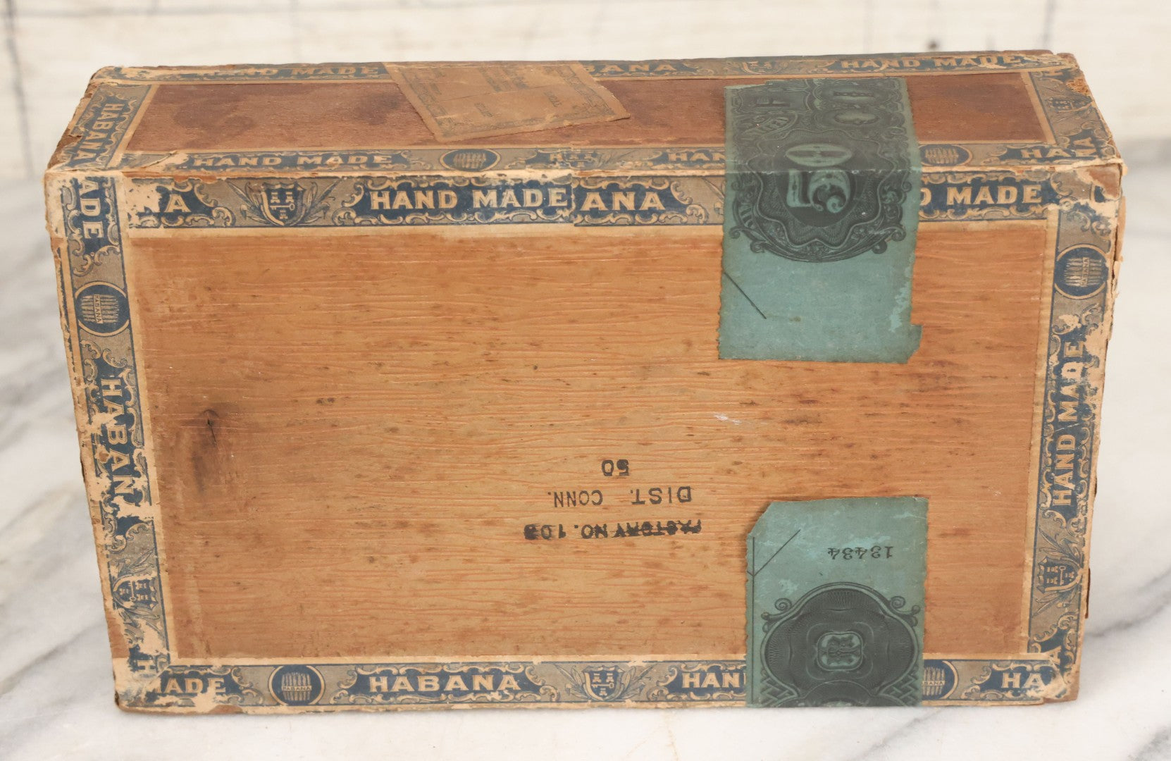 Lot 108 - Antique Wooden Cigar Box For J.F. Scholl's "Hand-Made" Cigars, New Haven, Connecticut, With Lithographed Interior And Exterior Labels With Hand Motif Graphics