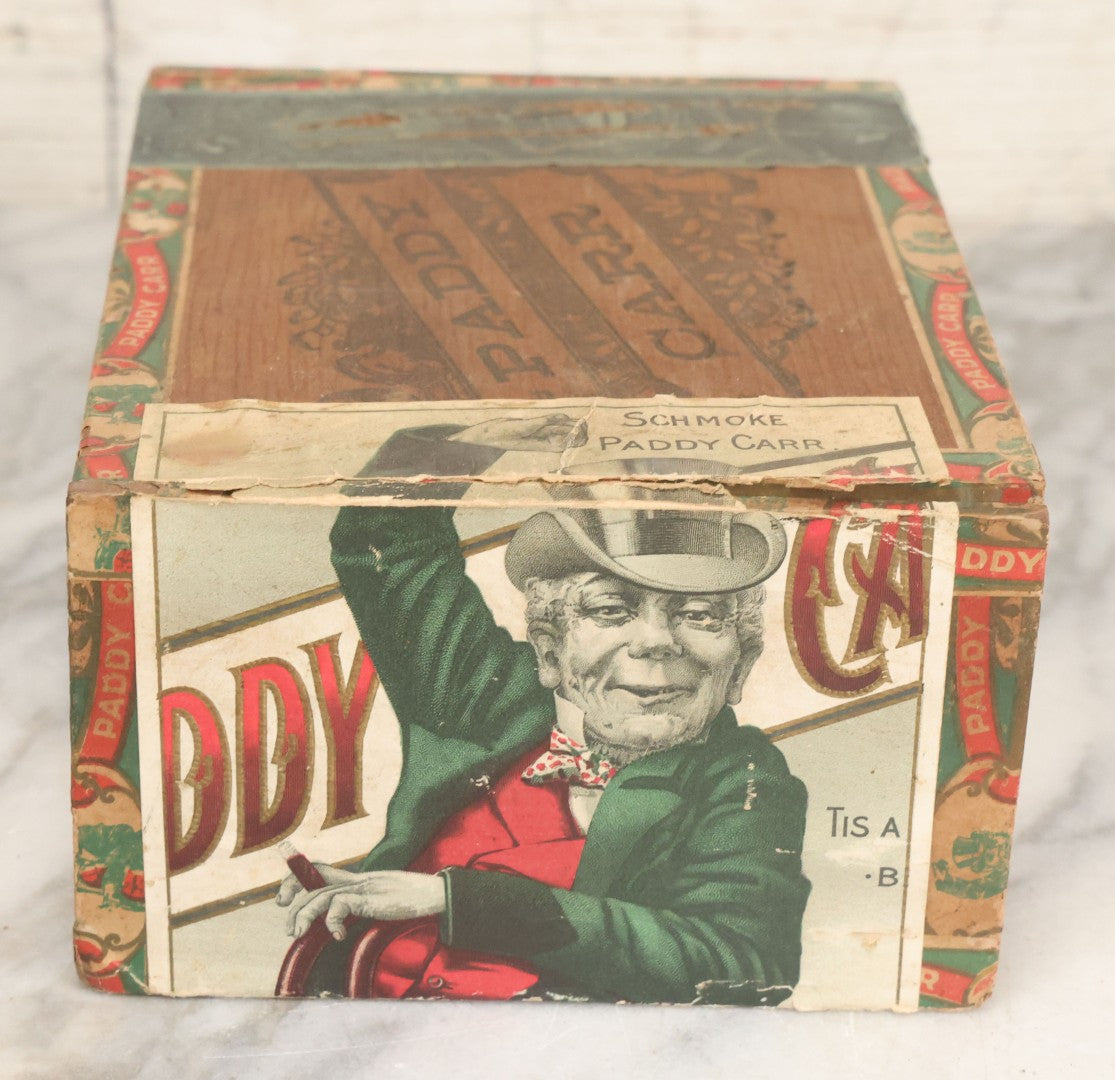 Lot 109 - Antique Wooden Cigar Box For "Paddy Carr" Cigars, With Lithographed Interior And Exterior Labels With Irish Caricature Graphics, Label By Central Litho Co., Cleveland, Ohio