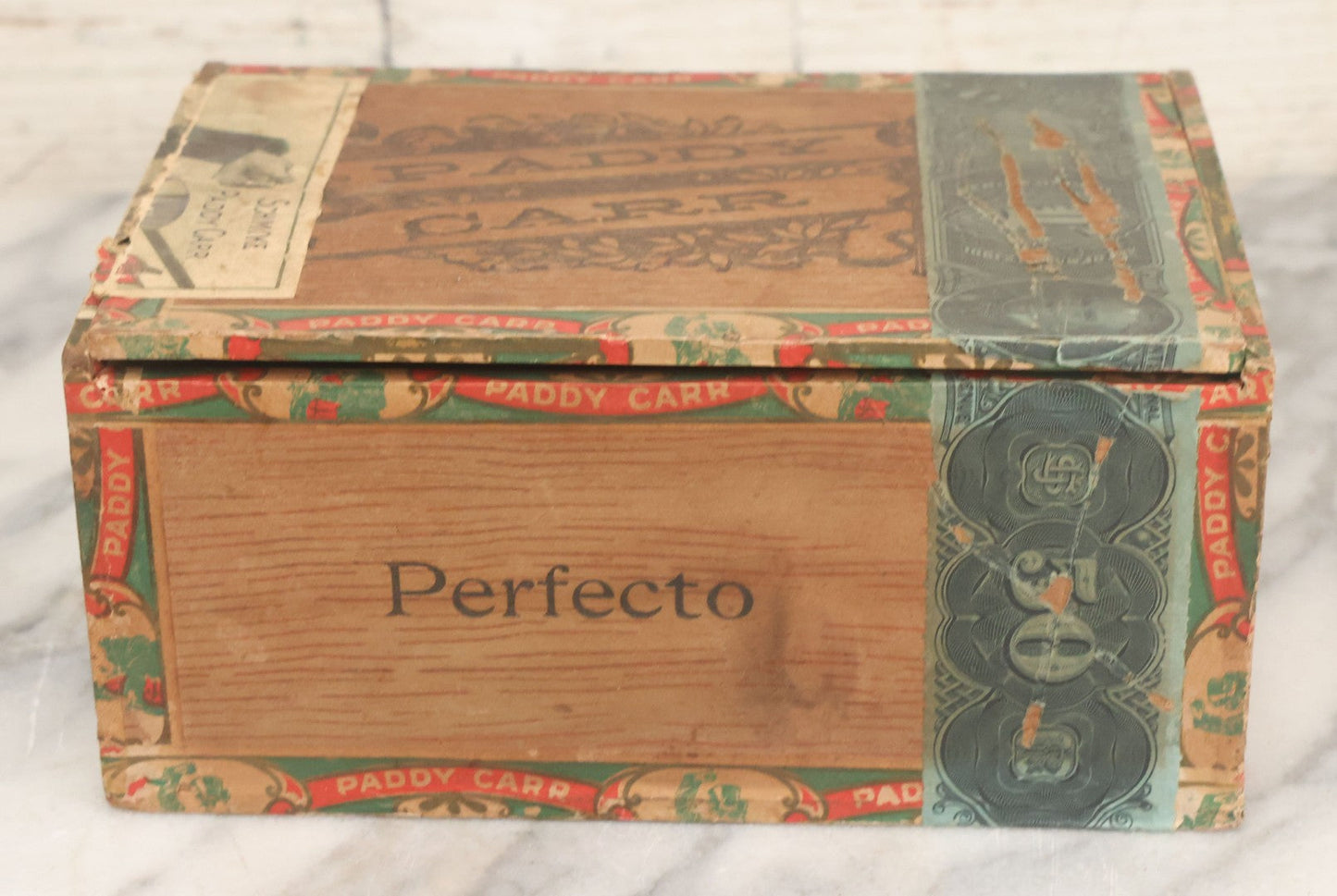 Lot 109 - Antique Wooden Cigar Box For "Paddy Carr" Cigars, With Lithographed Interior And Exterior Labels With Irish Caricature Graphics, Label By Central Litho Co., Cleveland, Ohio