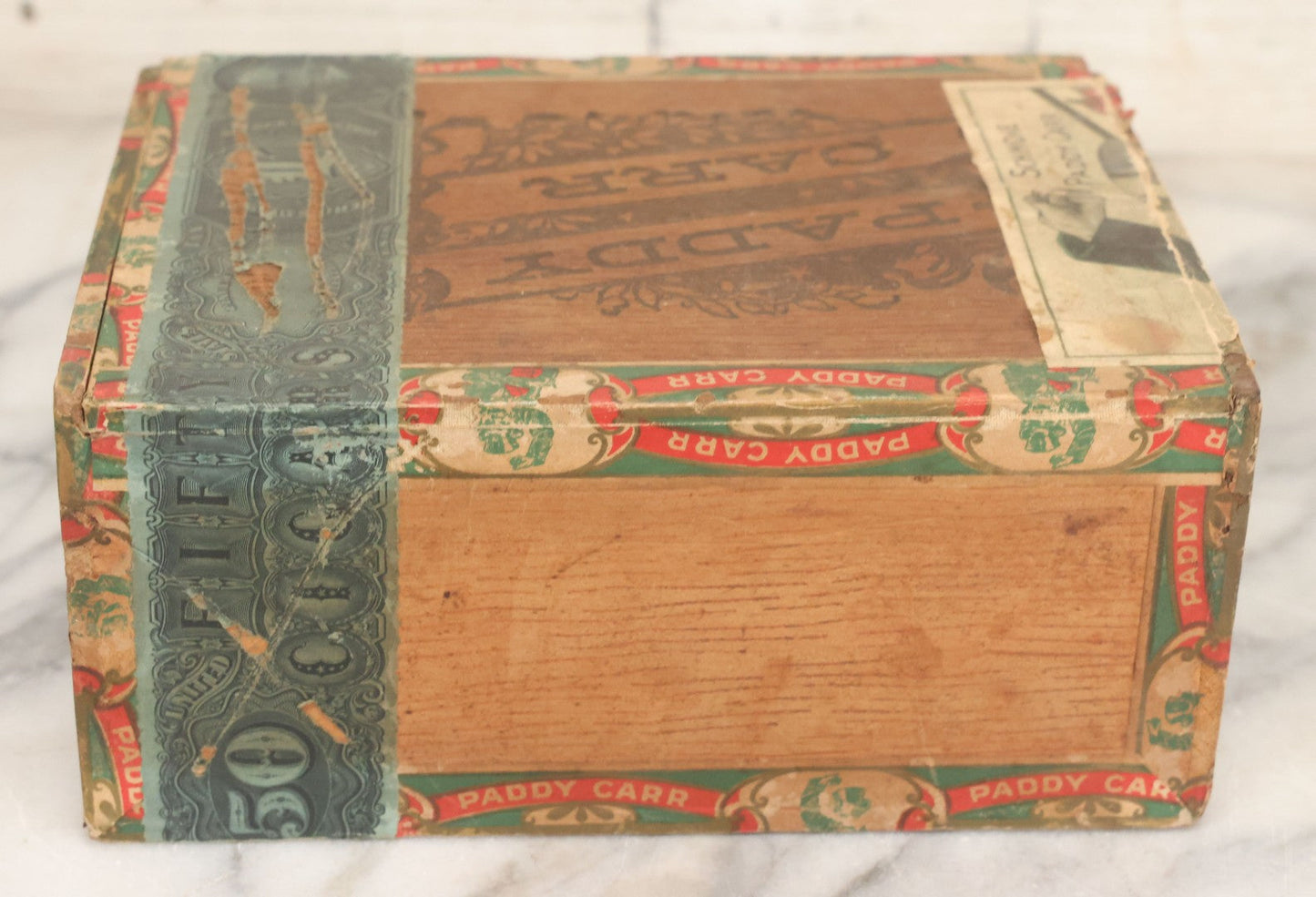Lot 109 - Antique Wooden Cigar Box For "Paddy Carr" Cigars, With Lithographed Interior And Exterior Labels With Irish Caricature Graphics, Label By Central Litho Co., Cleveland, Ohio