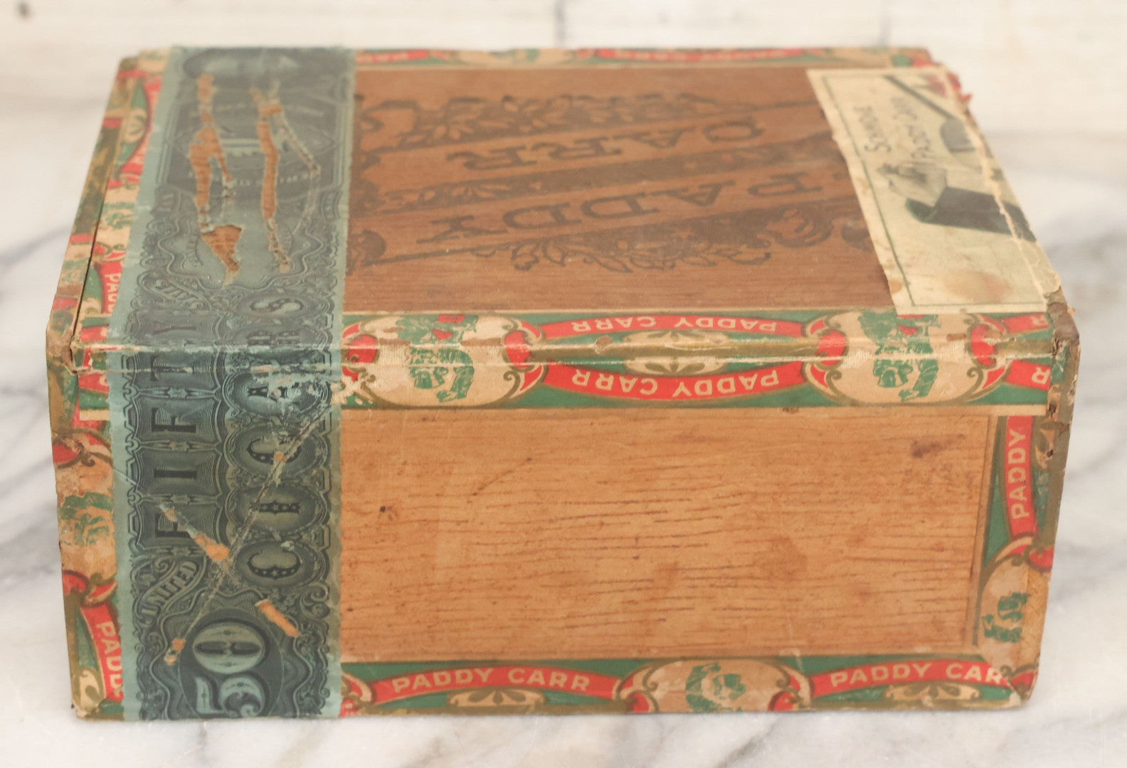 Lot 109 - Antique Wooden Cigar Box For "Paddy Carr" Cigars, With Lithographed Interior And Exterior Labels With Irish Caricature Graphics, Label By Central Litho Co., Cleveland, Ohio