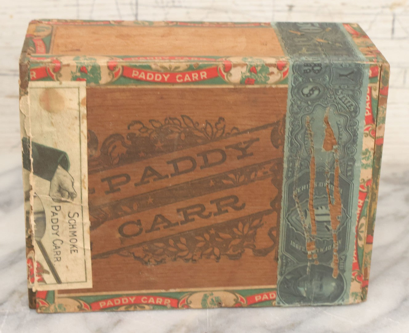 Lot 109 - Antique Wooden Cigar Box For "Paddy Carr" Cigars, With Lithographed Interior And Exterior Labels With Irish Caricature Graphics, Label By Central Litho Co., Cleveland, Ohio
