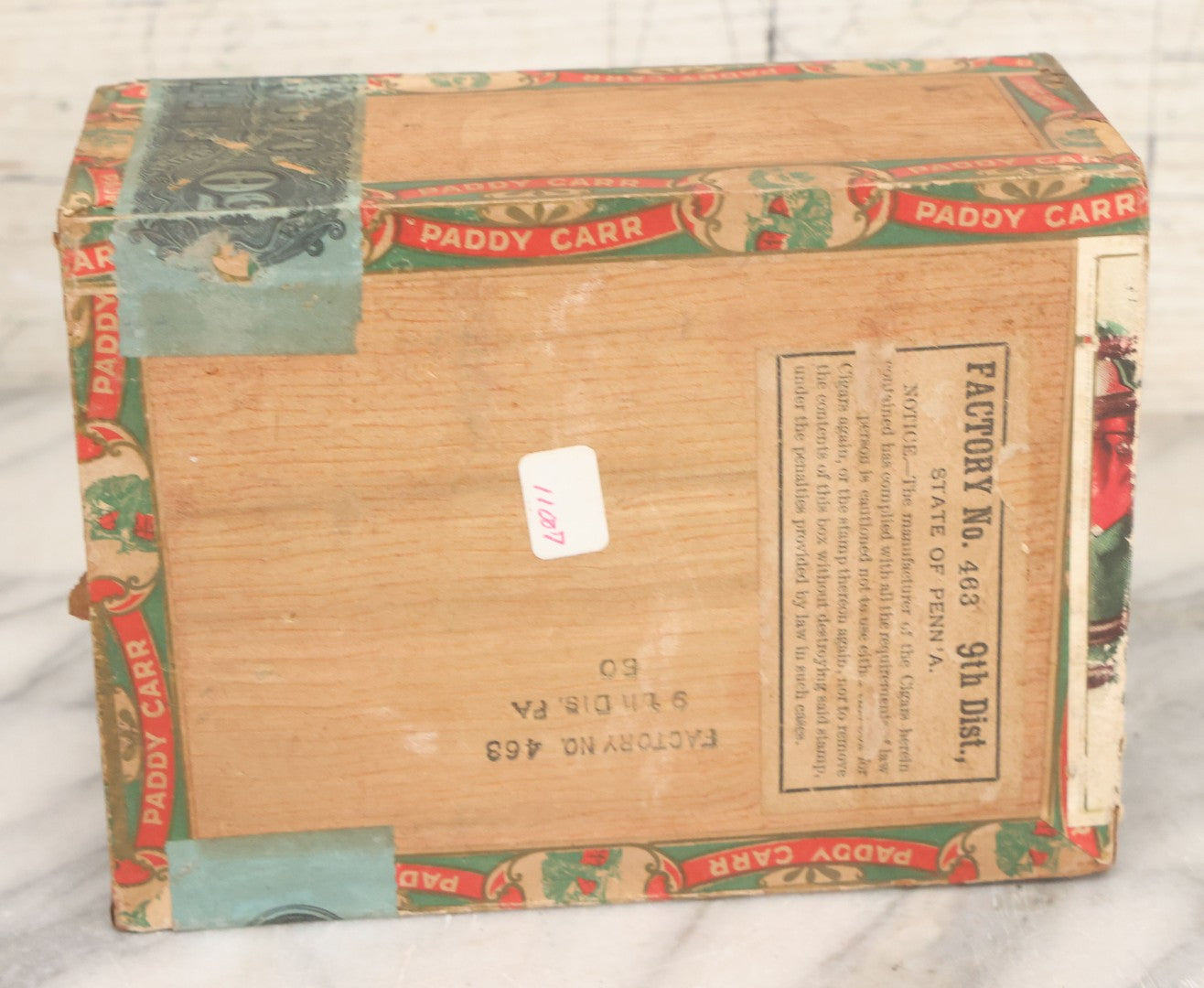 Lot 109 - Antique Wooden Cigar Box For "Paddy Carr" Cigars, With Lithographed Interior And Exterior Labels With Irish Caricature Graphics, Label By Central Litho Co., Cleveland, Ohio