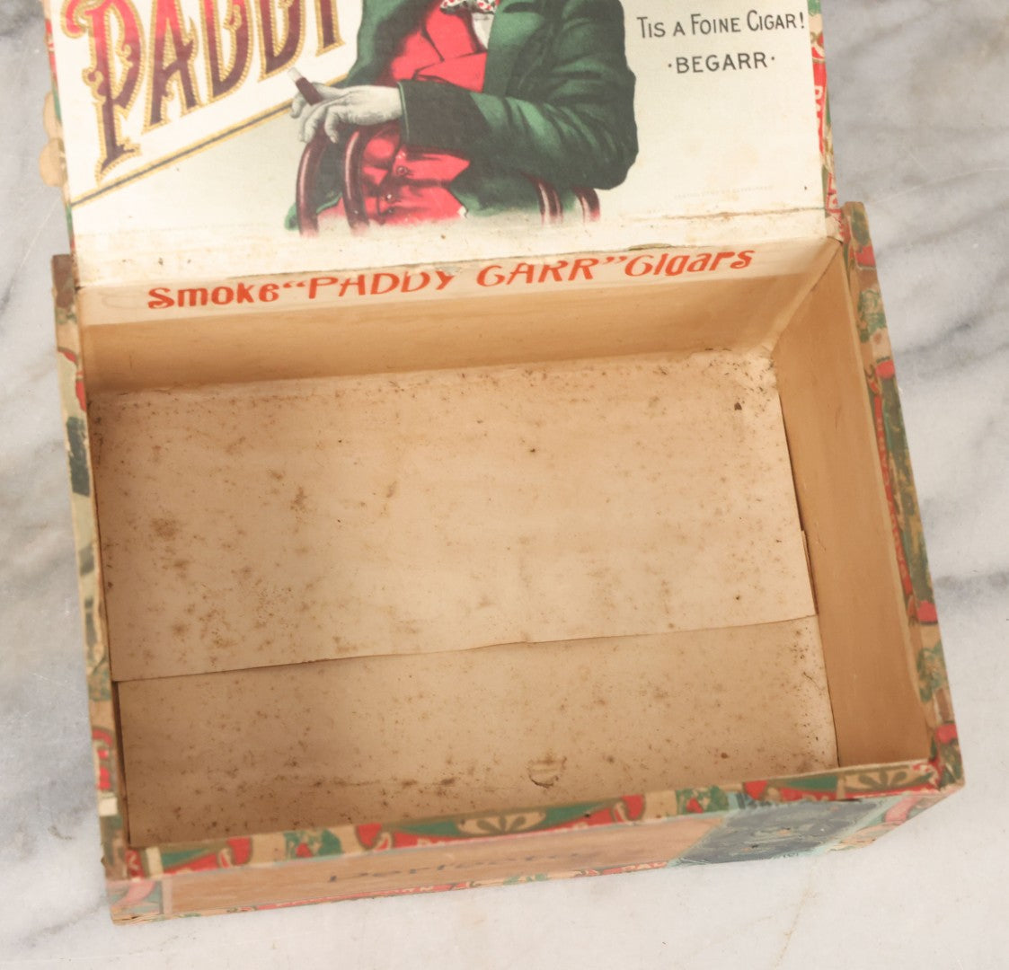 Lot 109 - Antique Wooden Cigar Box For "Paddy Carr" Cigars, With Lithographed Interior And Exterior Labels With Irish Caricature Graphics, Label By Central Litho Co., Cleveland, Ohio