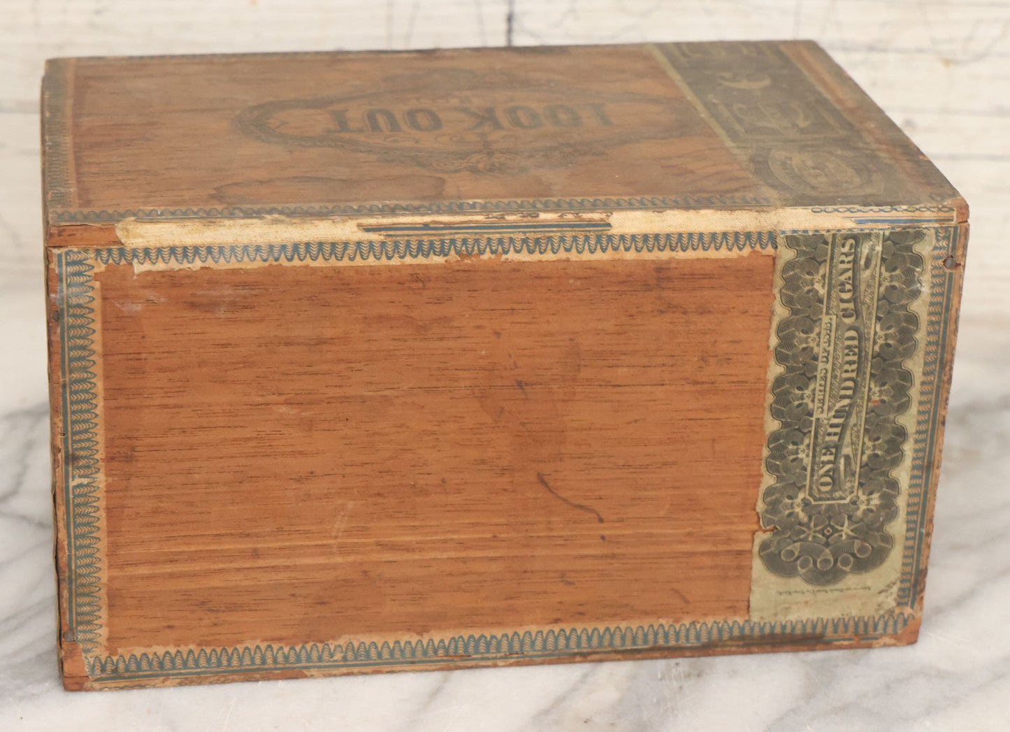 Lot 110 - Antique Wooden Cigar Box For "Lookout" Cigars, Sold By C.W. Wilder, Boston, Massachusetts, With Lithographed Interior And Exterior Labels With Fox Graphics, Label Dated 1873, By F. Heppenheimer
