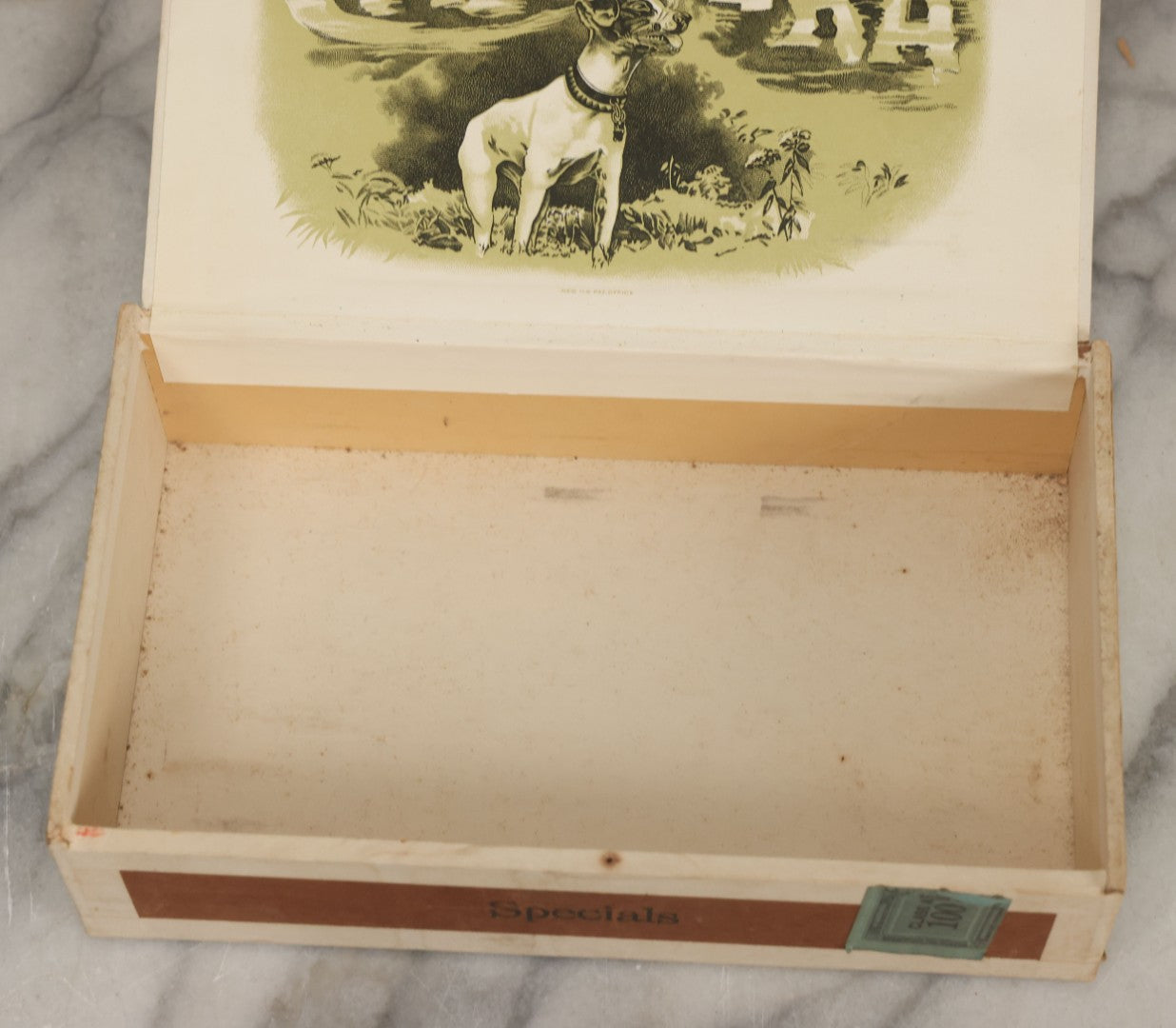 Lot 111 - Antique Wooden Cigar Box For "Capadura" Cigars, With Lithographed Interior And Exterior Labels With Jack Russell Terrier Dog Graphics