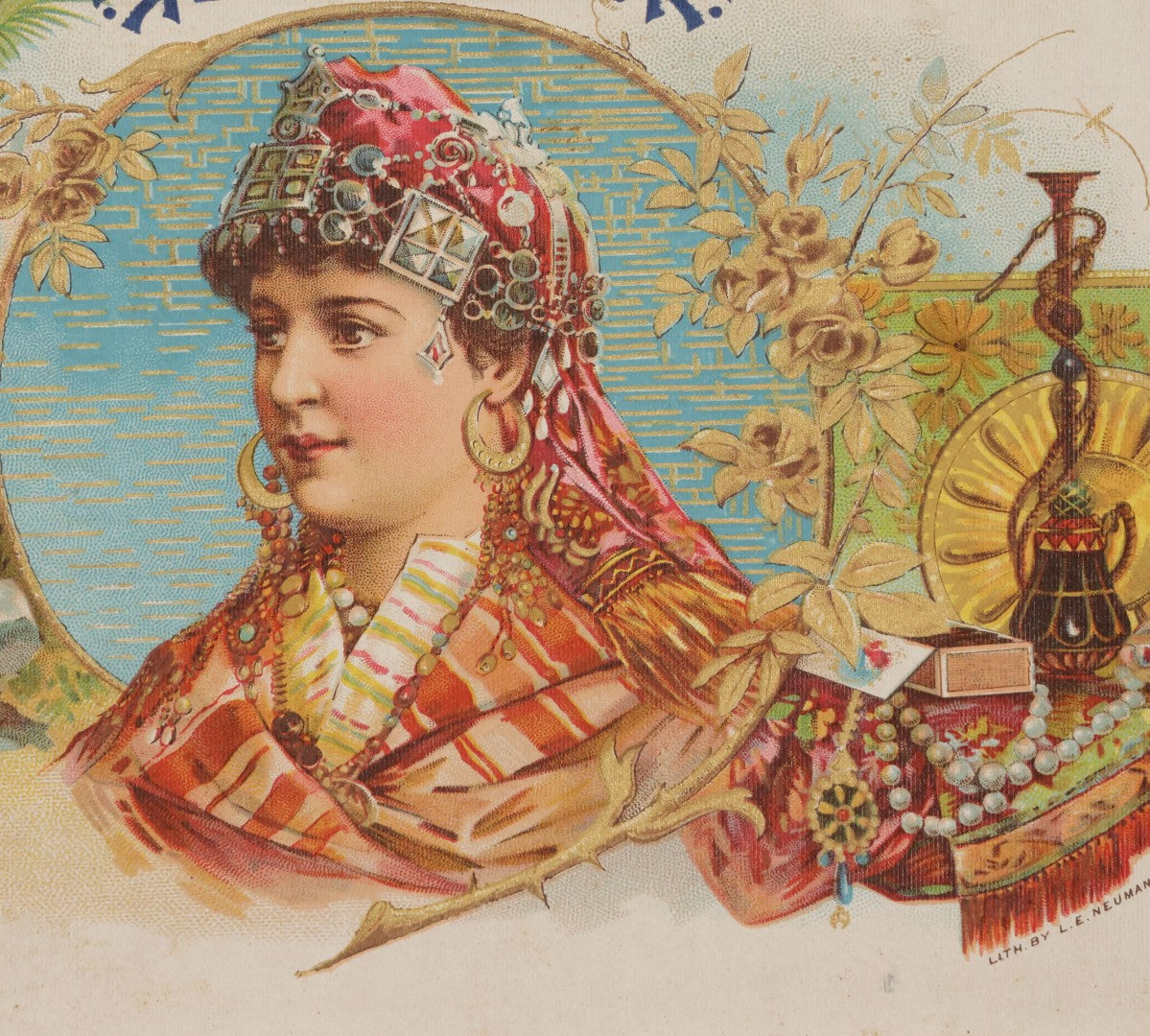 Lot 113 - Antique Wooden Cigar Box For "Flirt" Cigars, With Lithographed Interior And Exterior Labels With Extravagantly Dressed Exotic Woman Graphics, Lithographed By L.E. Neuman & Co., New York