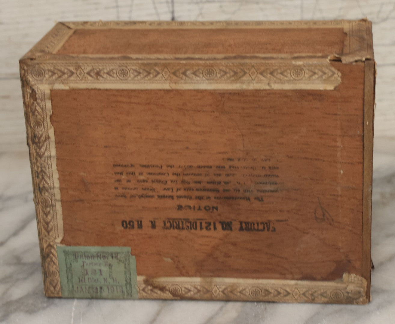 Lot 114 - Antique Wooden Cigar Box For "B.F.D." Cigars, Sold By Wilfred F. Root, Pharmacist, Brattleboro, Vermont, With Lithographed Interior And Exterior Labels With Brattleboro Combination No. 1 Fire Engine Graphics