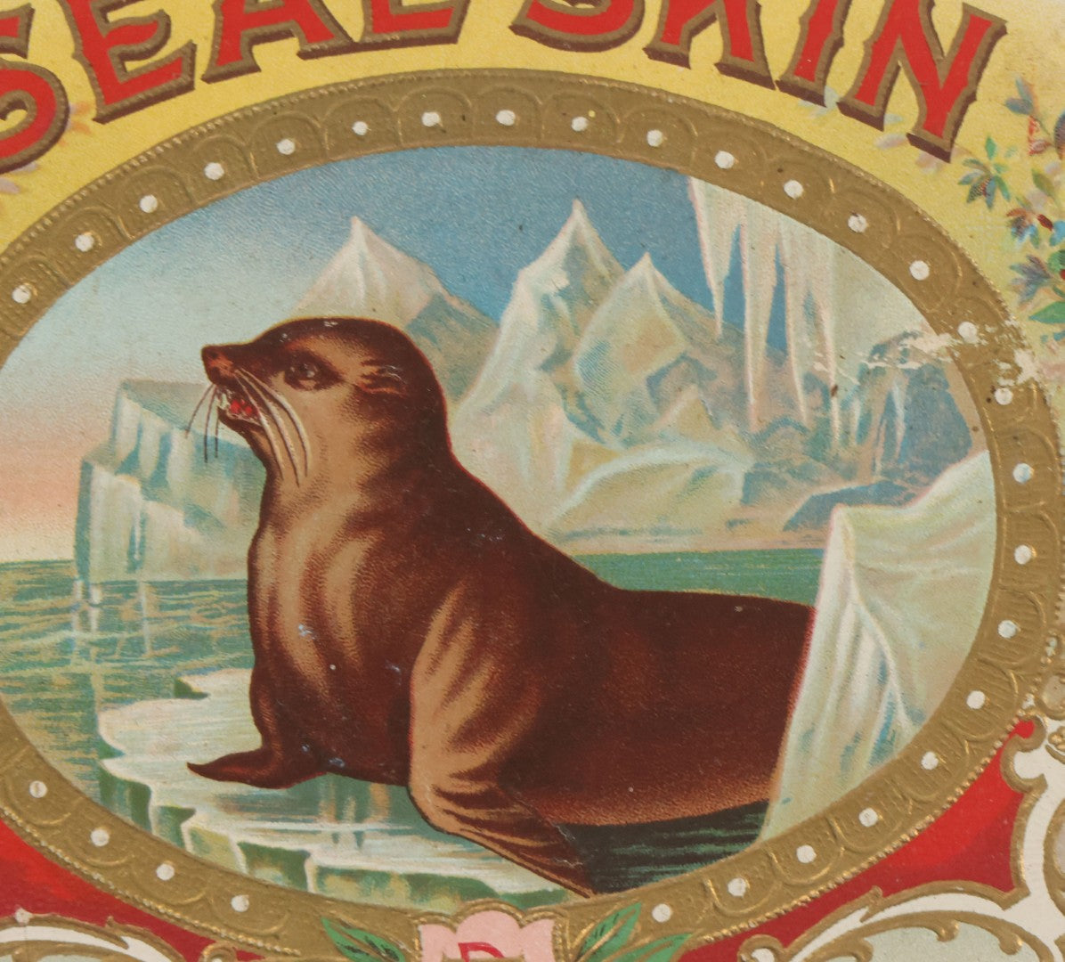 Lot 115 - Antique Wooden Cigar Box For "Seal Skin" Cigars, Manufactured By Dearstyne Bros. Tobacco Co., Albany, New York, With Lithographed Interior And Exterior Labels With Arctic Seal Graphics