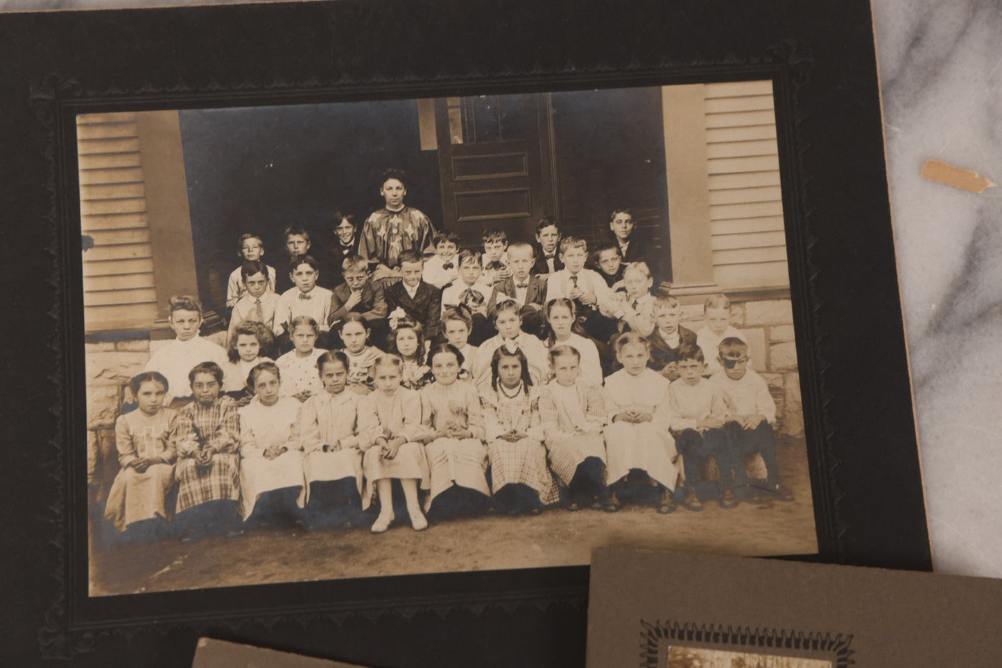 Lot 102 - Grouping Of Four Antique Photographs Including Duplicate Photos Of School Friends, Group School Class Photo, And Little Girl Named Norma May Gallant On Christmas, 1915