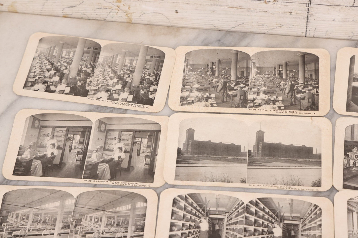 Lot 112 - Grouping Of 25 Antique Occupational Stereo View Cards Showing The Interior Operations Of Sears, Roebuck, & Co., Chicago, Illinois